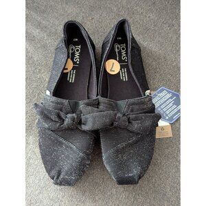 Toms Womens Black Glimmer Bow Alpargata Flats W7 Ortholite Eco Comfort Insoles